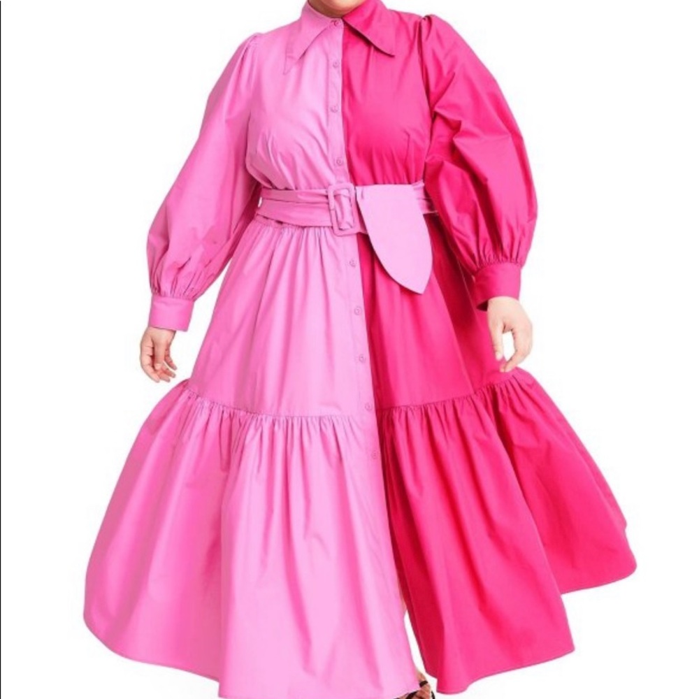 Christopher John Rogers Pink Two-Tone Belt Dress